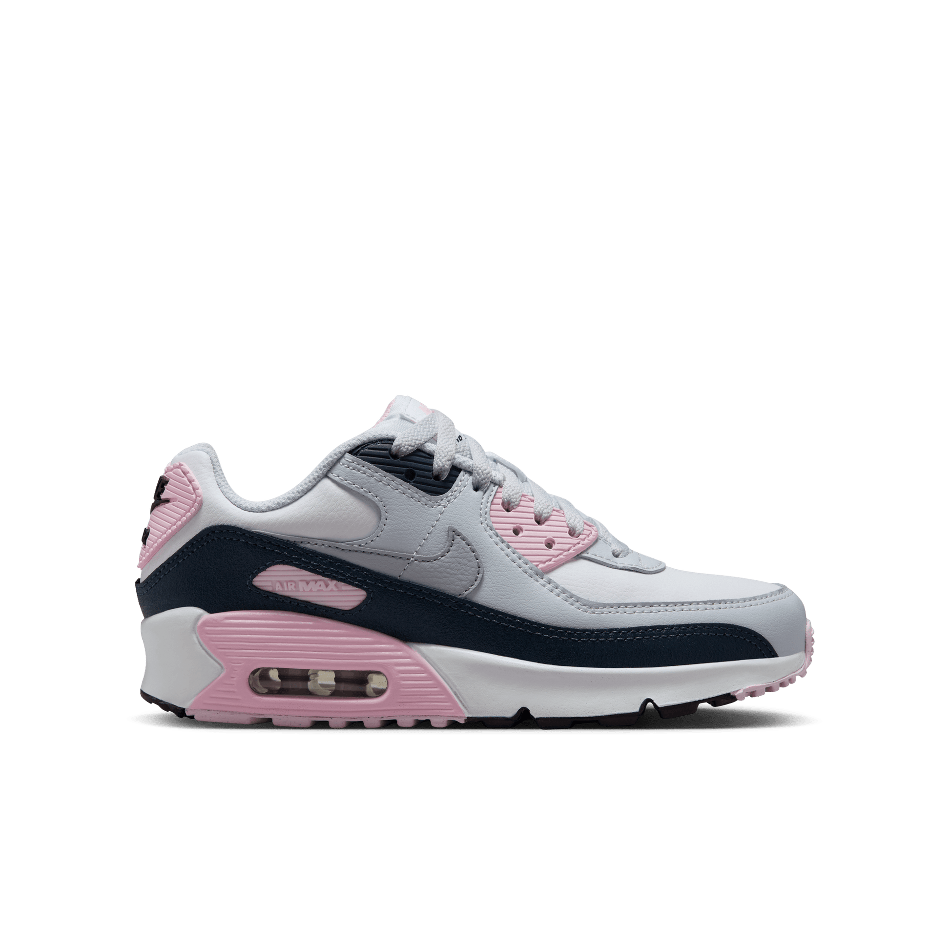 Big Kids' Nike Air Max 90 LTR "White Pink Foam Armory Navy Wolf Grey"