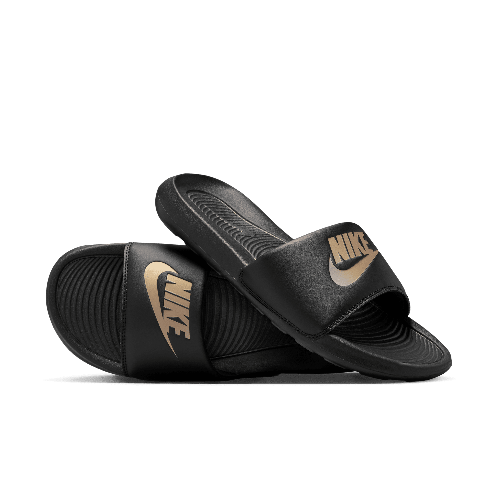 Men's Nike Victori One Slides "Black Metallic Gold"