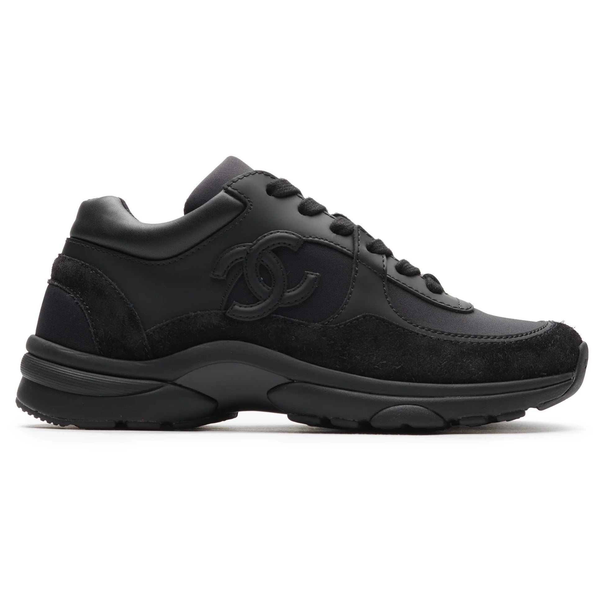 Chanel CC Logo Suede Triple Black Sneaker